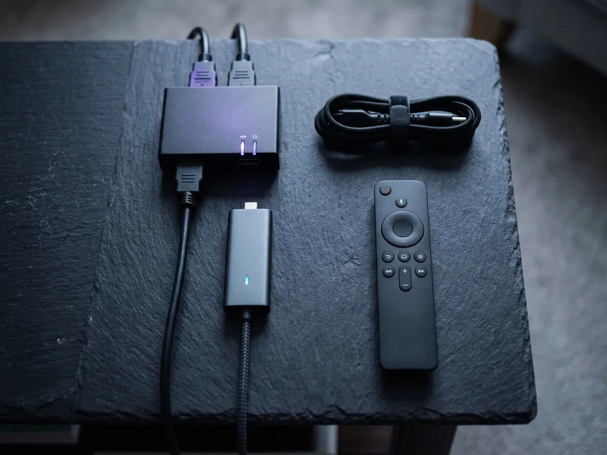 Streaming stick accessories including an ethernet adapter and cables