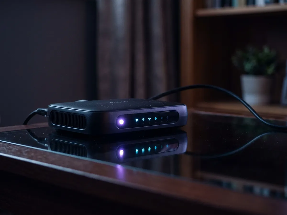 A stream of light flowing from a router to a television box