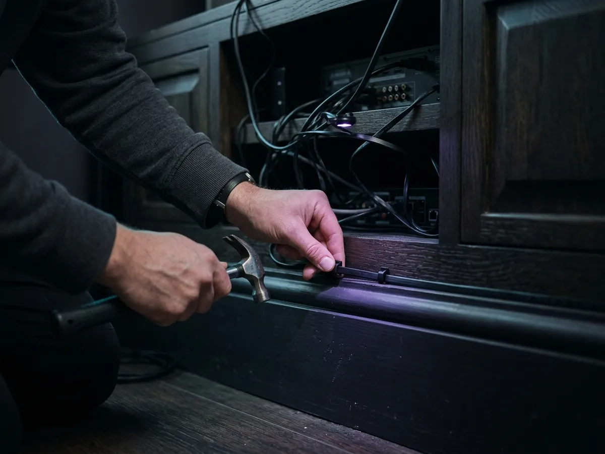 An HDMI plug about to be inserted into a television port