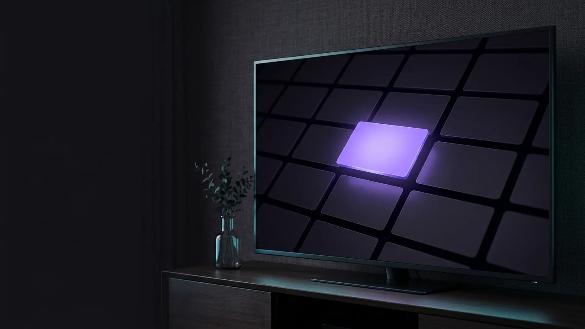 A television screen showing a grid of media player app tiles