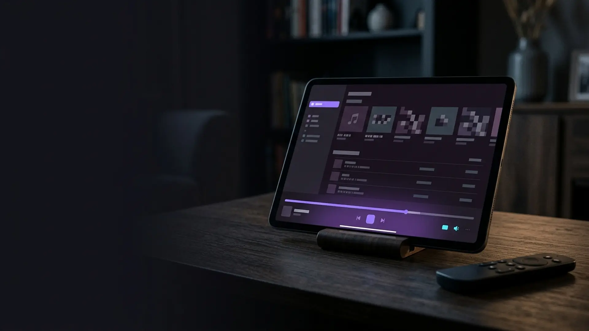 A television showing a dashboard-style media player interface