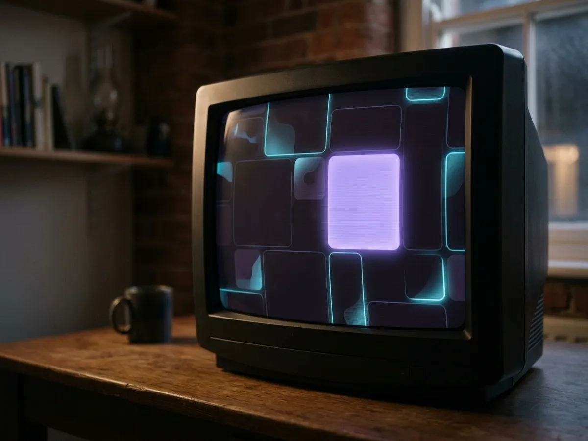 A television showing an ageing set-top box interface